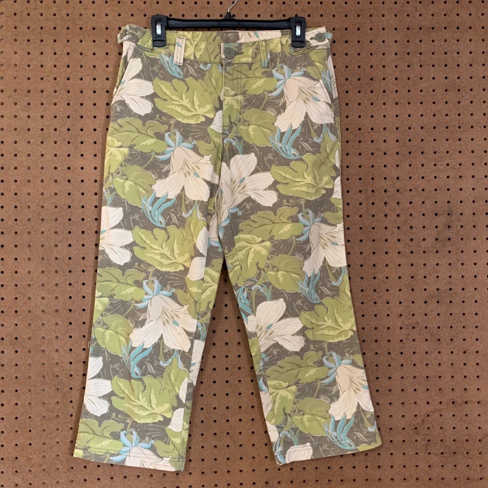 Liz Claiborne Floral Capri Ankle Pants 90s Y2K Funky Cottage Artsy Cropped Crop